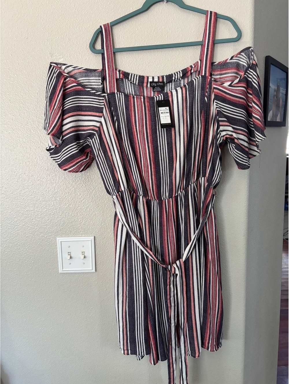 NWT City Chic Rose Stripe Cold Shoulder Dress XL Plus Size 22 Casual Summer